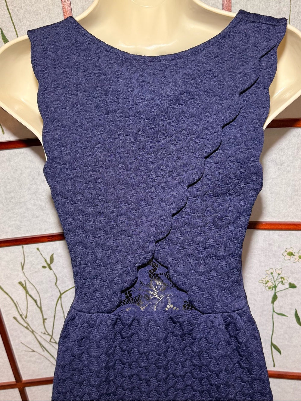 Anthropologie Maeve Caye Scalloped Navy Blue Sleeveless lace A line dress sz XS View 5